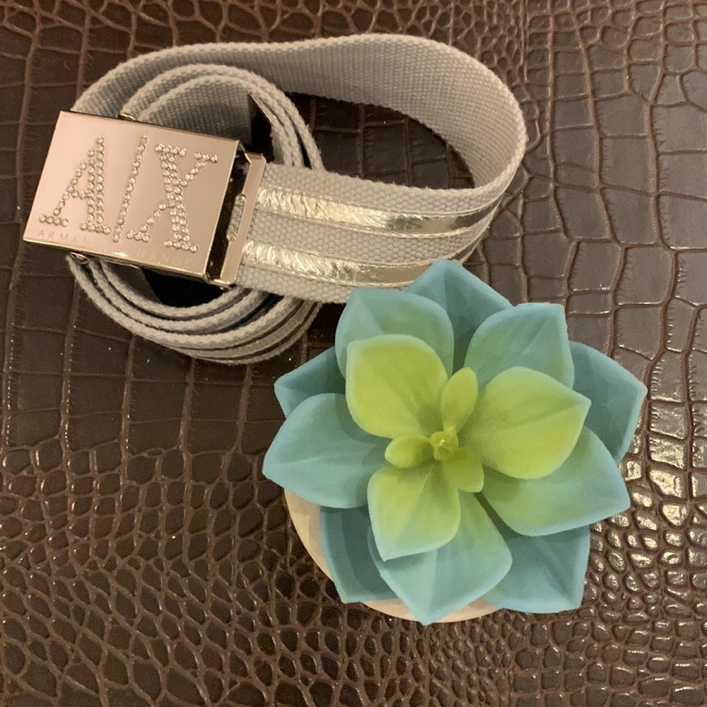🌹Vintage Armani Exchange • Metallic Crystals Studded Silver Adjustable Belt •
